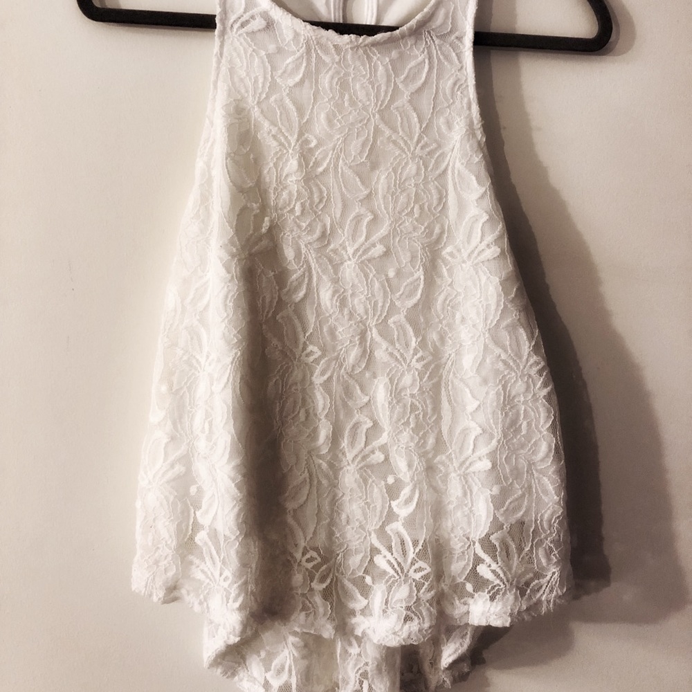 White Lace Tank Top with High Low Hemline